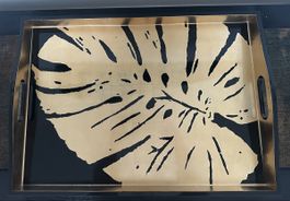 Caspari Tray Palm Leaves Black Gold 53x38cm