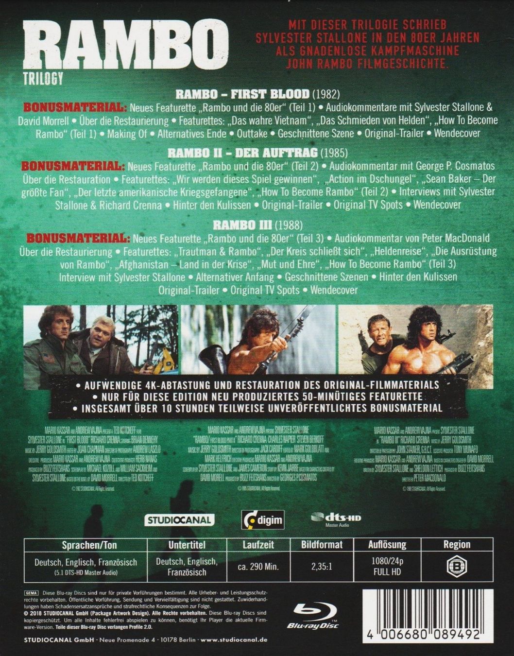 Tutti i DVDs: Rambo Trilogy / uncut / Sylvester Stallone – Usato da Füllinsdorf venduto da VIDEO-ARCHIVES 1