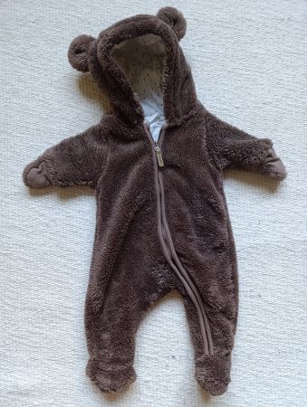 Baby Fleece Overall braun mit Kapuze gr 50