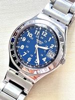 Swatch Swiss Uhr Edelstahl blau Datum Herrenuhr
