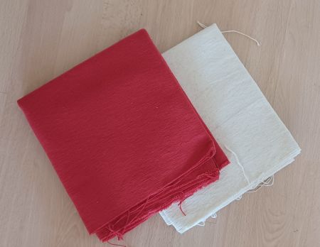 2 mal Stoff, rot und natur, je 50x140cm, BW,+ 4 x Schrägband