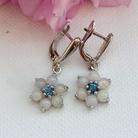 Blumen Ohrringe 925 Silber synthetic Opal  blauem Spinell