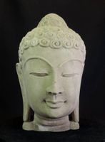 grosser Buddha Kopf aus Sandstein, Handgearbeitete Skulptur