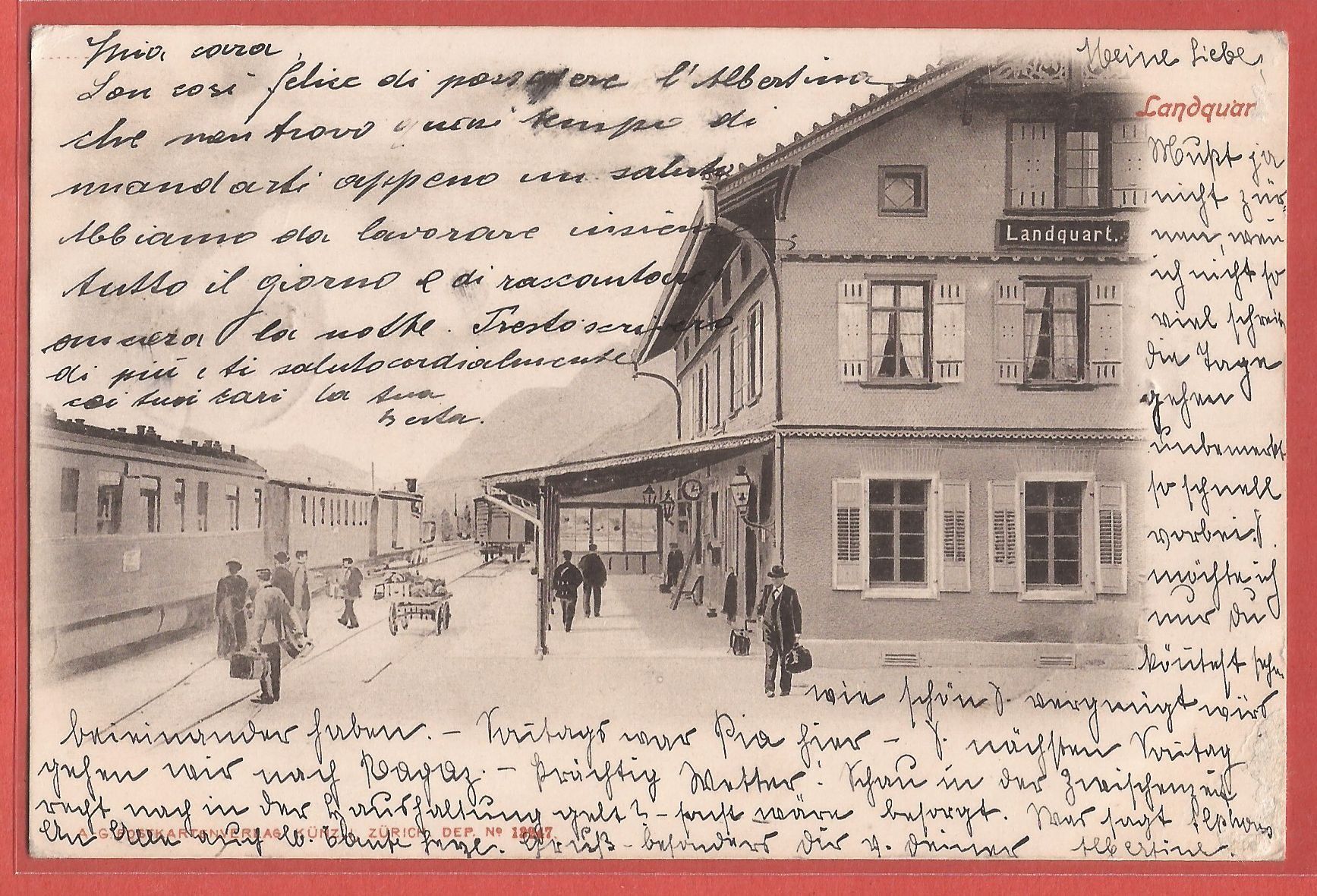 Cartoline postali: Landquart Bahnhof mit Bahn - 1903 – Usato da Fislisbach venduto da Porano