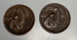 Italienische 10 Centesimi Münzen, Jahrgänge 1923 und 1950