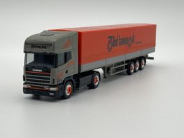 Herpa 1:87 Scania 144 TL Europlanen-Auflieger Zünd Transport