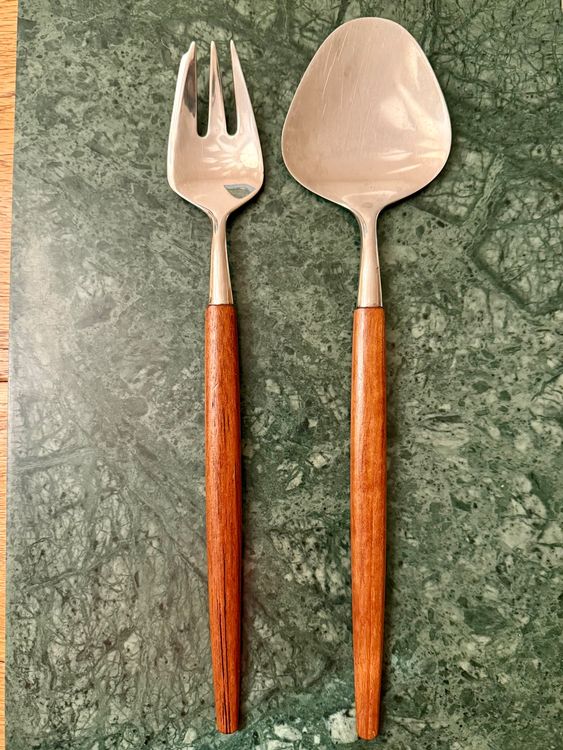 Salatbesteck Set 2-teilig Edelstahl Mit Holzgriff - 28,5cm Für Küche & Buffet