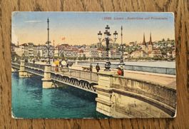 AK alte Seebrücke Luzern, alte Strassenbeleuchtung