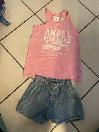 Sommer Set: H&M Top, Jeans Shorts, Gr. 122/128, Mädchen