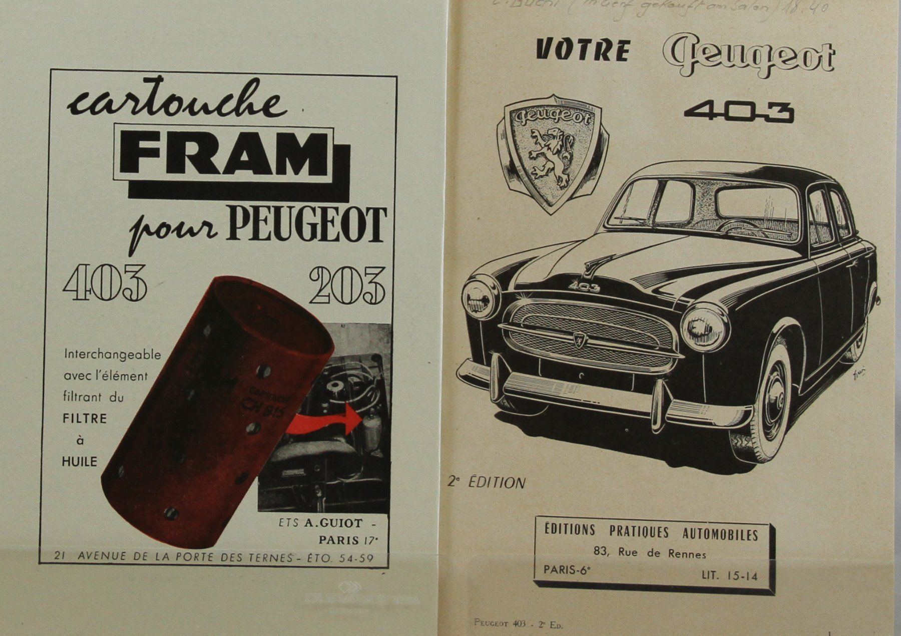 Peugeot Dokumente: ORIGINAL TECHNIK GUIDE | PEUGEOT 403 - FR – Gebraucht aus Unterägeri von GIGOLOLIT 1