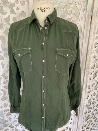 Boss Bluse Hemd Damen Gr. 38 Baumwolle olivgrün