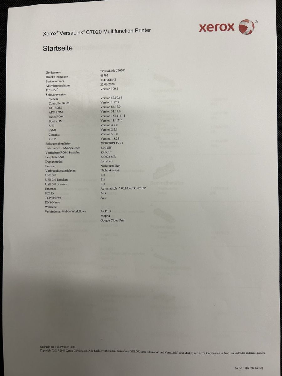 Xerox Fotocopiatrici: Multifunktionsdrucker Xerox VersaLink C7020 gebraucht – Usato da Dietikon venduto da Vertex_Global 3