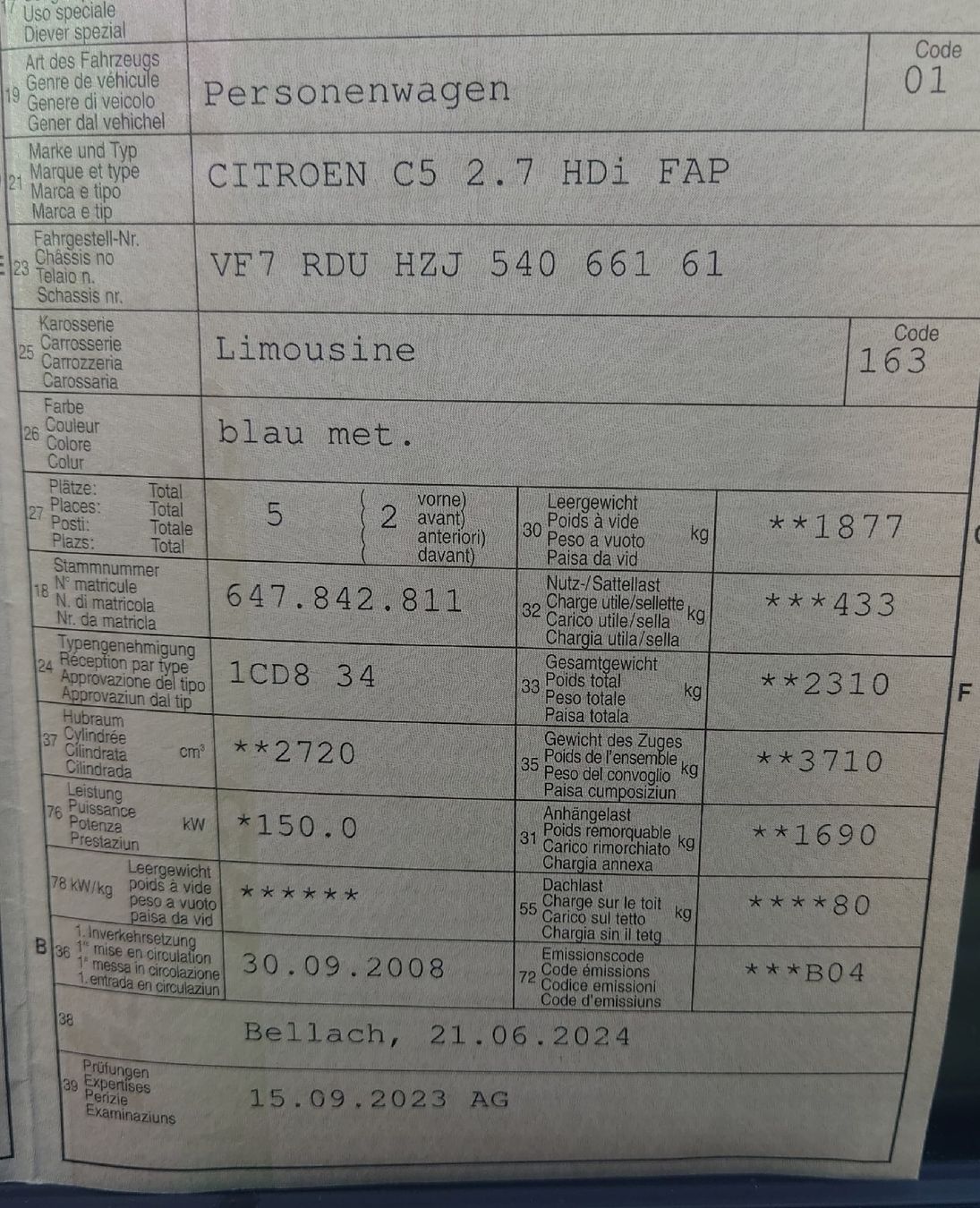 Citroën Autos: Citroen C5 - Diesel - Automat - Leder  – Defekt aus Solothurn von LYRELA 8