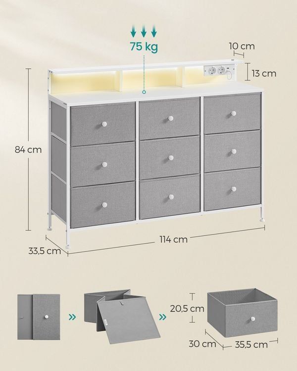 Kommoden: Kommode 9 Schubladen LED Steckdose 114x84 cm MELIOR – Neu und originalverpackt aus Lachen SZ von MAMORU-MOEBEL 4