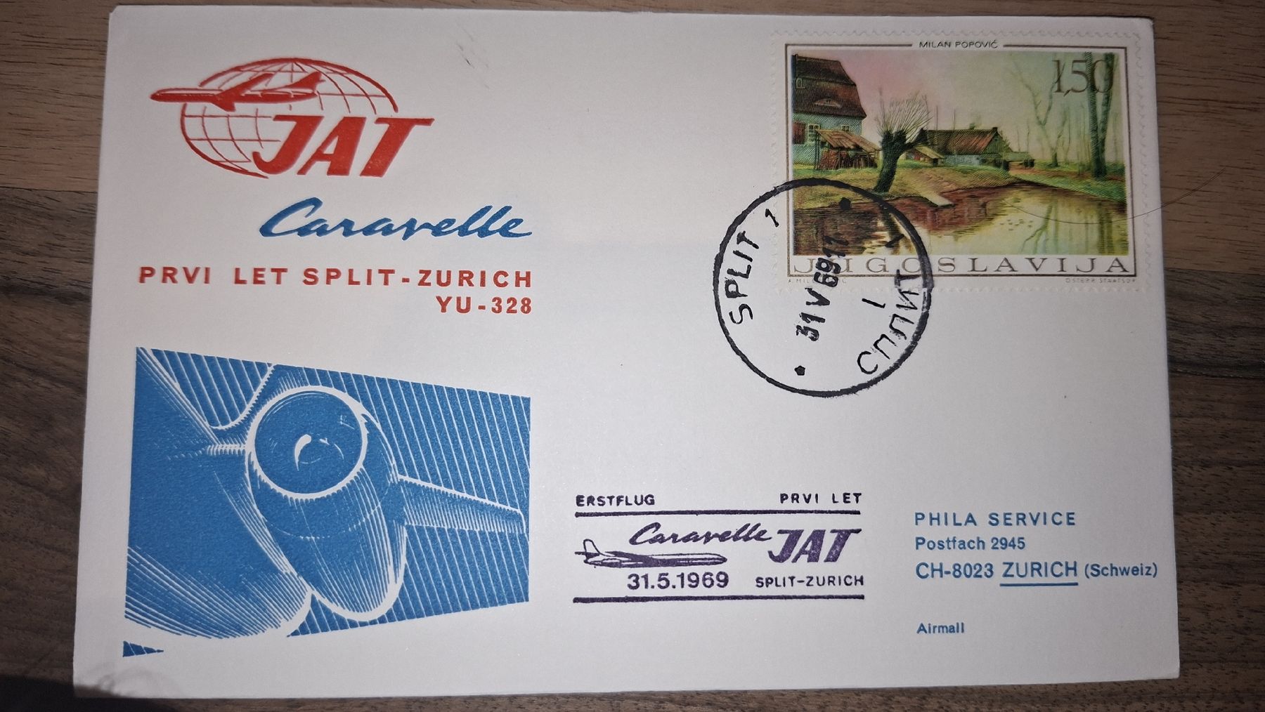 Tutti i francobolli: Erstflug Split - Zürich 31.5.1969 – Usato da Balgach venduto da SIMEON27