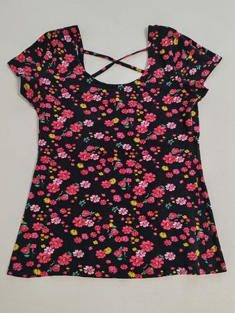 Damen T-Shirt FB Sister Blumenmuster schwarz Grösse L