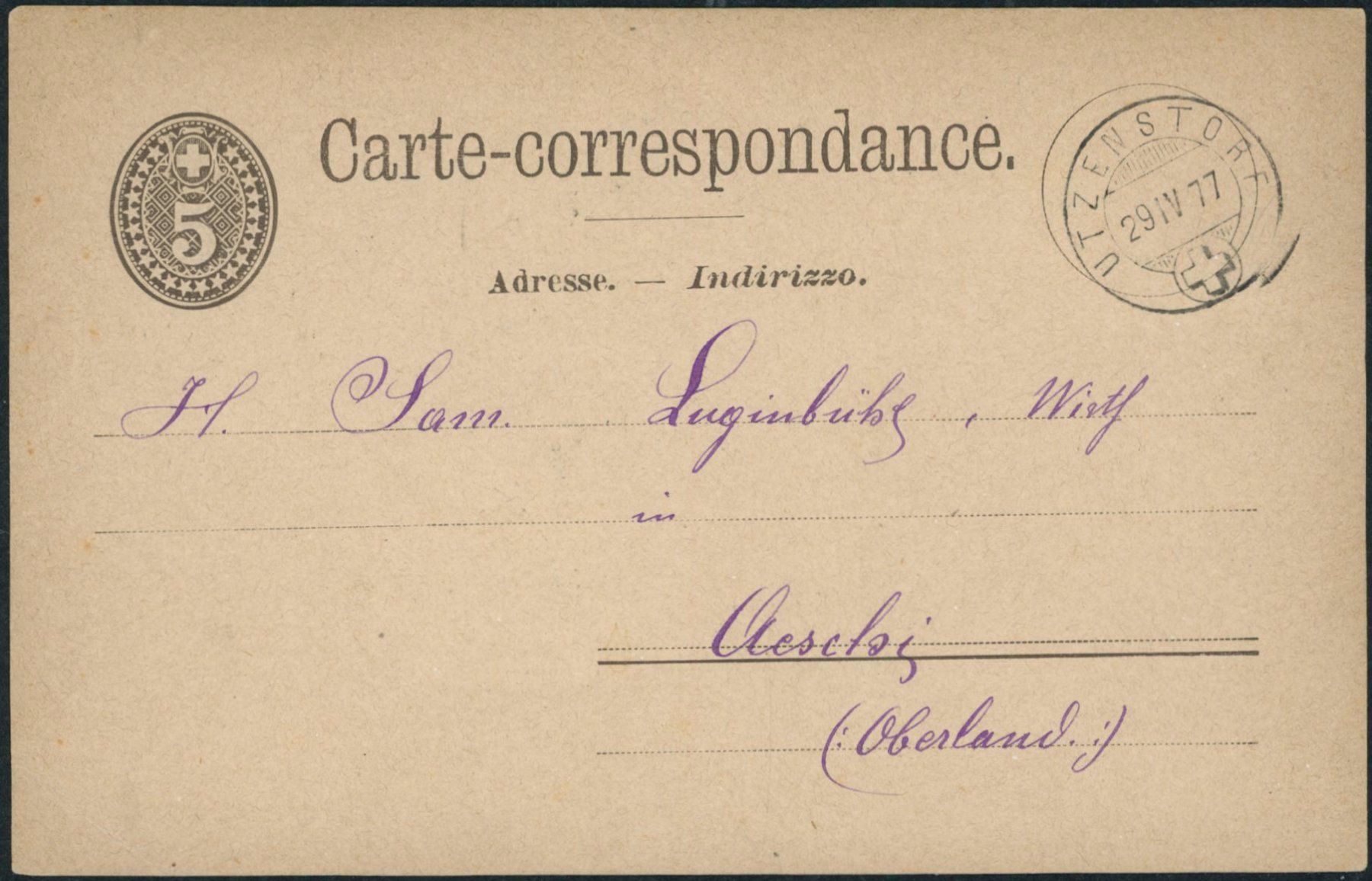 Alle Briefmarken: BE Utzenstorf - Karte – Gebraucht aus Schindellegi von leecollect