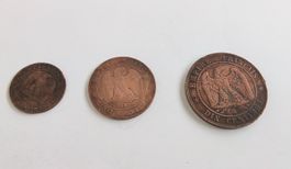 3 x Antike Münzen Centimes Frankreich, 1854/1855