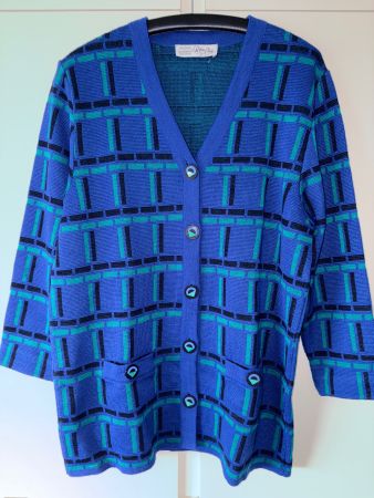 Strickjacke, königsblau/türkisgrün gemustert, Marie Claire