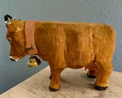 Alte geschnitzte Kuh Holz Holzkuh 14.5 cm