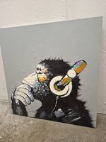 Handgemaltes Acrylbild «Schimpanse mit Kopfhörern»