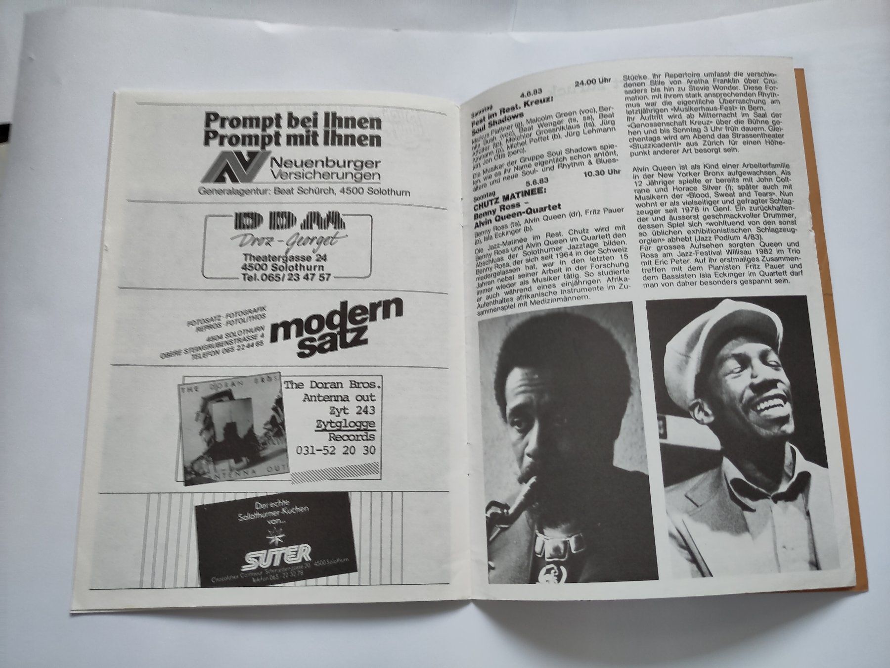 Documenti: Jazz-Tage Solothurn 1983 Programmheft – Usato da Schaffhausen venduto da RolfMeister 3