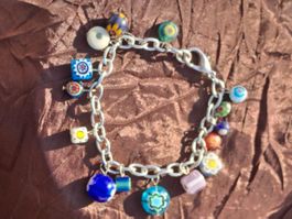Modeschmuck Bettelarmkette mit Millefiori Glasanhänger 20 cm