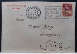 LU, Brief Luzern 1924, Hotel Beau-Rivage,