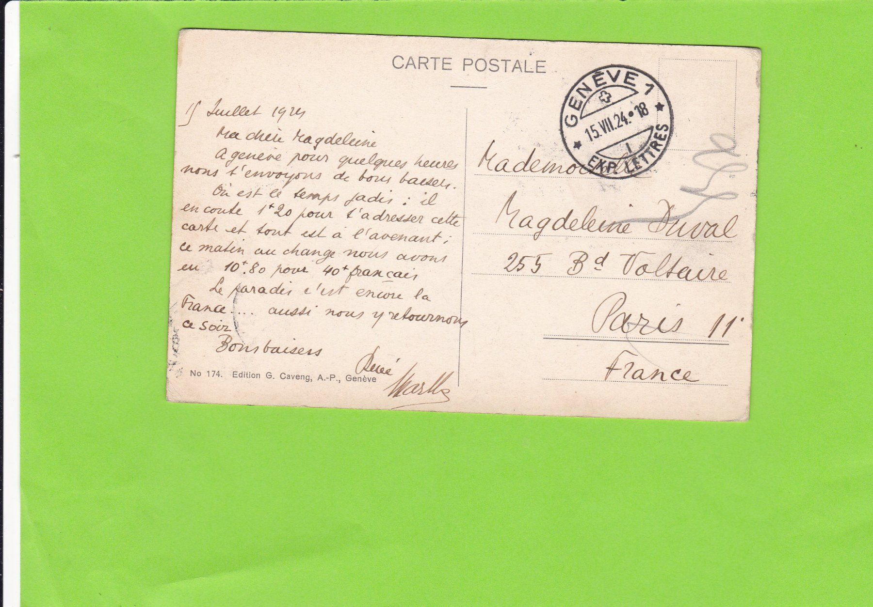 Cartoline postali: Genève-vue générale--1924 – Usato da St. Peterzell venduto da neckertal 1