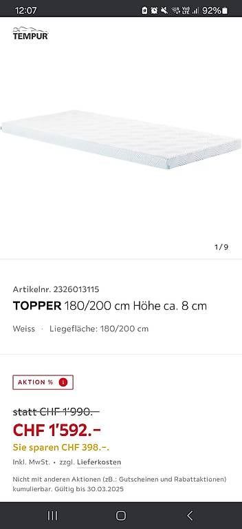 Matratzen: Boxspring Topper – Gebraucht aus Reinach AG von Matthias.m