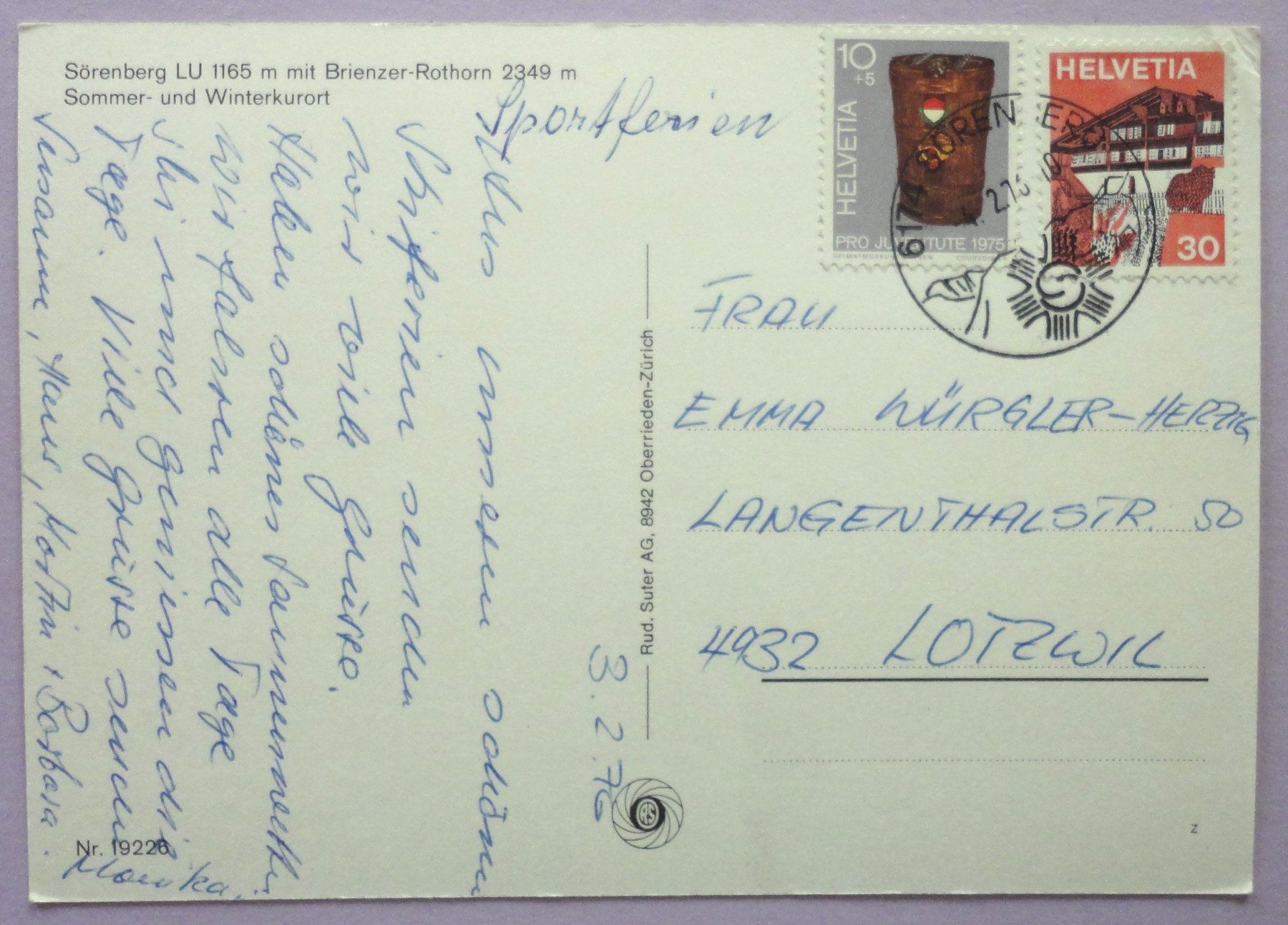 Cartoline postali: Sörenberg LU mit Brienzer-Rothorn – Usato da Fétigny venduto da Billy2miny 1