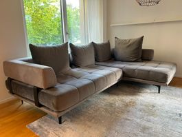 Ecksofa grau mit Kissen gebrauchter Zustand