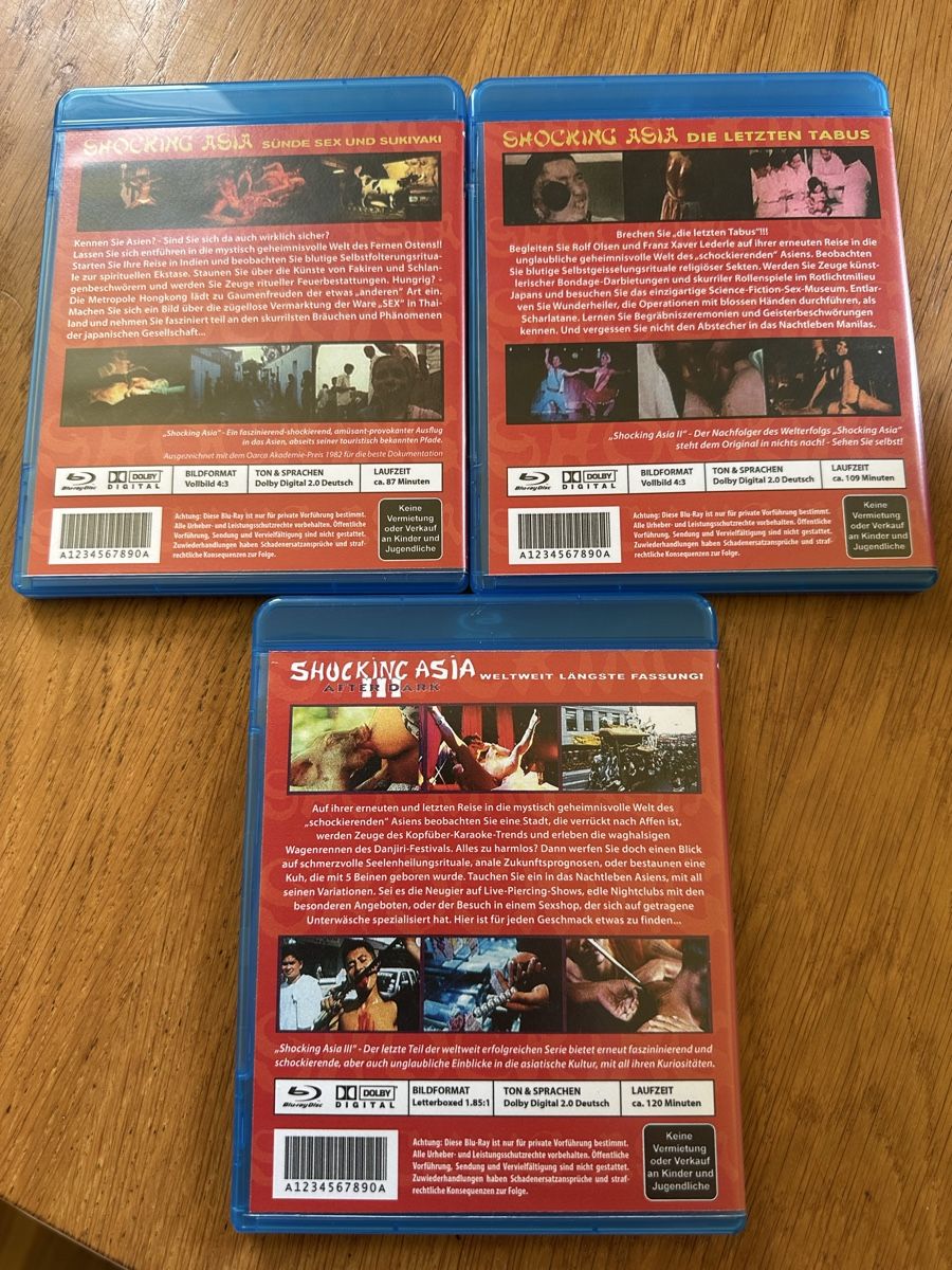 Alle DVDs: Shocking Asia 1-3 Bluray – Gebraucht aus Benken ZH von Audi-erich 1