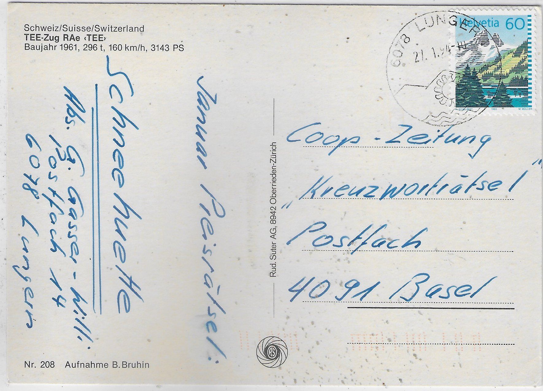 Cartoline postali: TEE-Zug RAe "TEE" Baujahr 1961 – Usato da Ettingen venduto da Kartenplanet 1