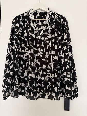 Marc Cain Bluse mit Elefantenmuster, Schwarz/Weiss, Gr. M