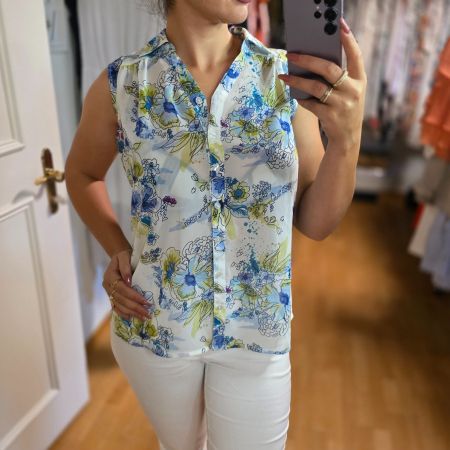 Ärmellose Bluse mit Blumenmuster, asymmetrisch, M