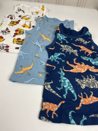 3x Kinder Unterhemden - Dinosauriers und Bagger