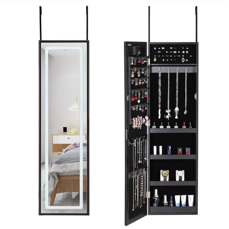 DREAMADE Schmuckschrank Mit Spiegel & LED - 6 Schubladen Aufbewahrung Abschließbar