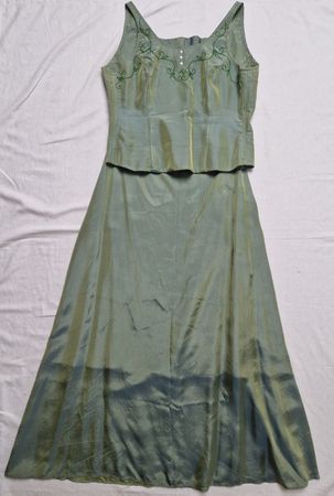 Elegantes Abendkleid Grün-Gold, 2-teilig, Gr. 42