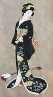Japanische Bildrolle „Frau mit Shamisen“, Kakemono