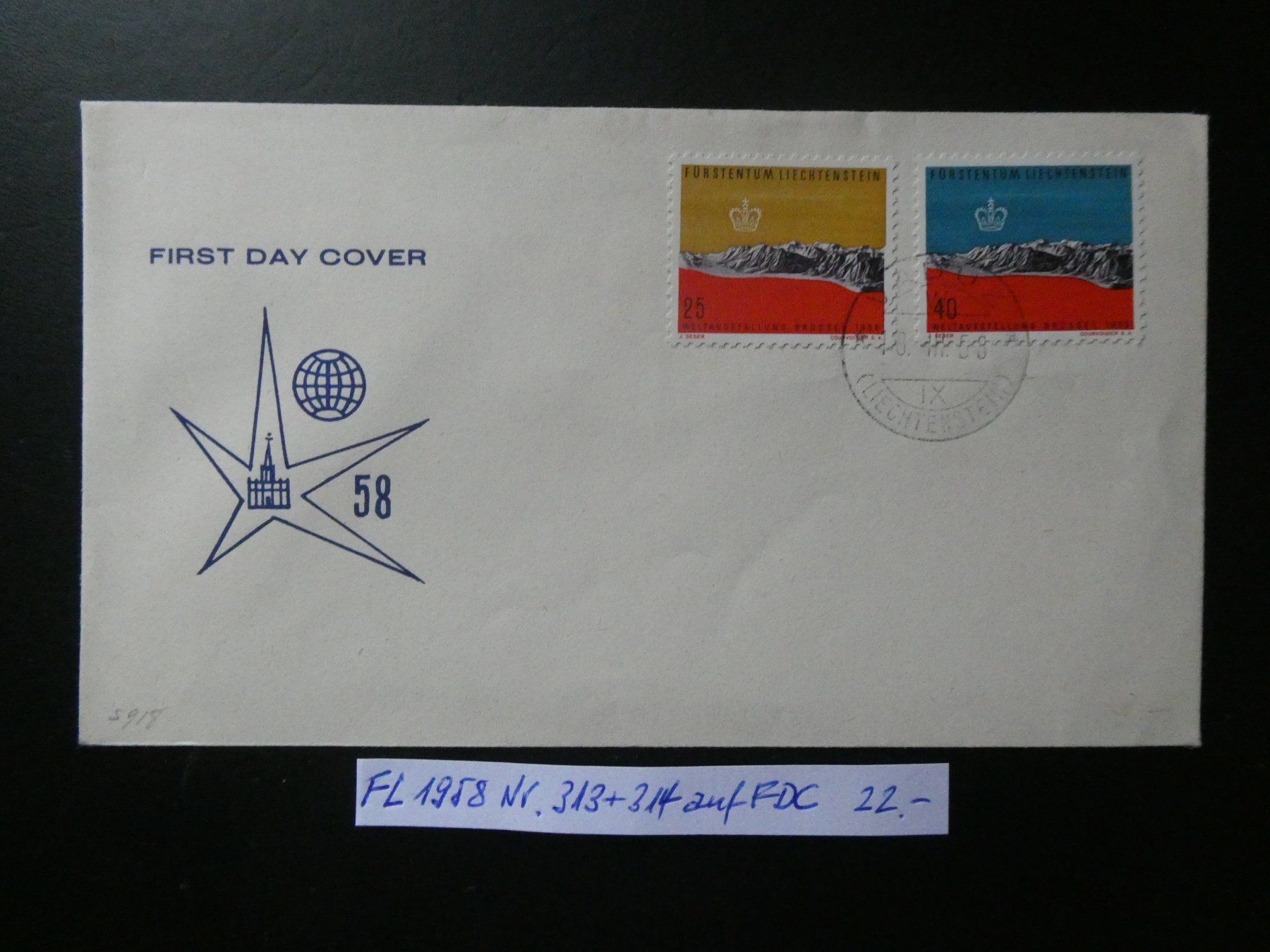 Tutti i francobolli: FL 1958 Nr. 313+314 auf FDC – Usato da Lausen venduto da Herbamare01