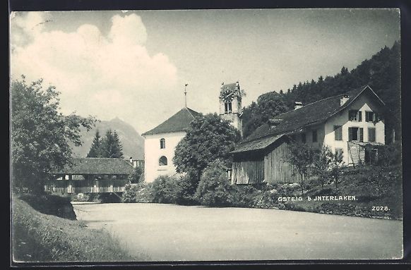 Ansichtskarten: Gsteig /Interlaken, Ortspartie mit Kirch – Gebraucht aus Berlin von bartko-reher