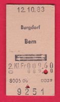 KARTON BILLETT, BURGDORF - BERN, 2.KLASSE, RETOUR, 1983