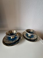 2 x 3er Set Vintage Kaffeeset Kobaltblau/Gold,