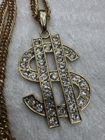 Pendentif dollar avec chaînette, doré, avec strass