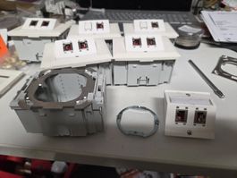 2x RJ45 tehalit Schrägauslas Hager  UKV EDV Brüstungsdose