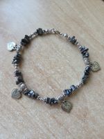 Fusskettchen mit Hämatitstein / Metall Herzen Länge 25cm Neu