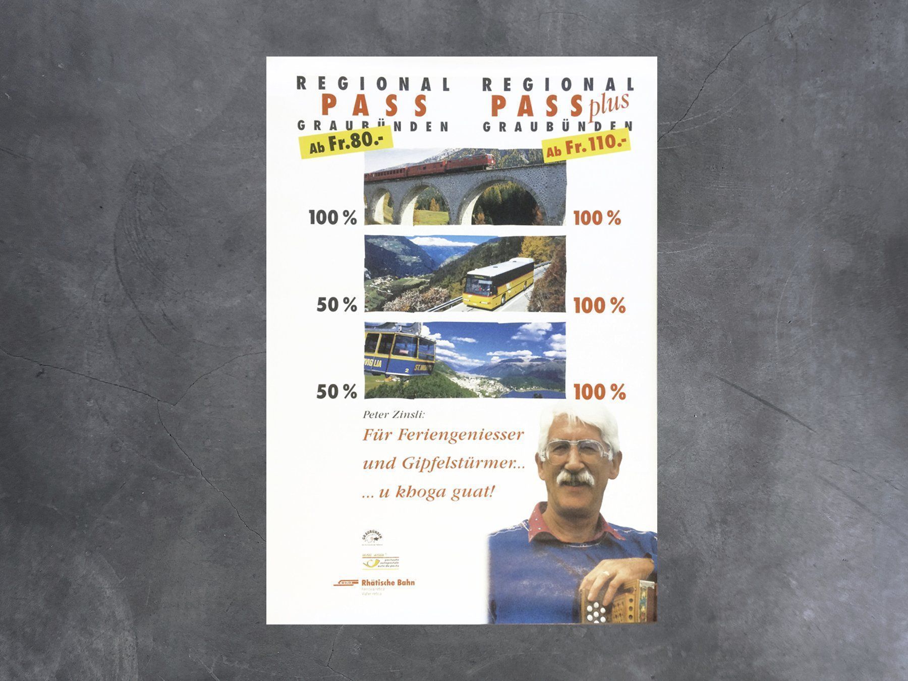 Poster & Bilder: Plakat Rhätische Bahn, Regionalpass GR – Neu (gemäss Beschreibung) aus Chur von design-of-time