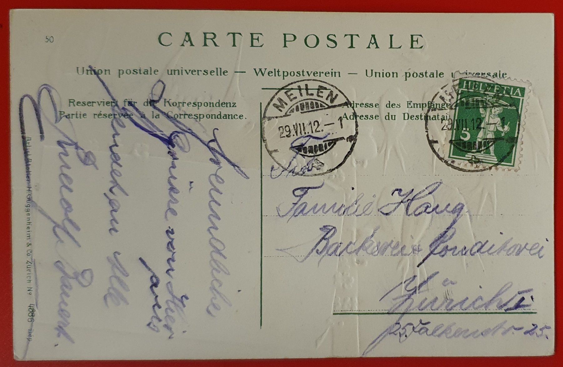 Cartoline postali: Prägekarte Meilen 1912 – Usato da Kreuzlingen venduto da Rschweiz1 1