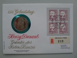 1978, Numisbrief (SILBER) Henry Dunant mit 5‑Fr‑Münze